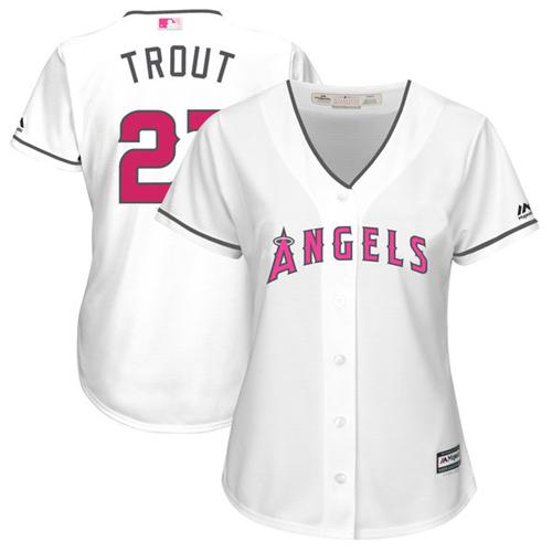 Angels #27 Mike Trout White Mother's Day Cool Base Women's Stitched MLB Jersey